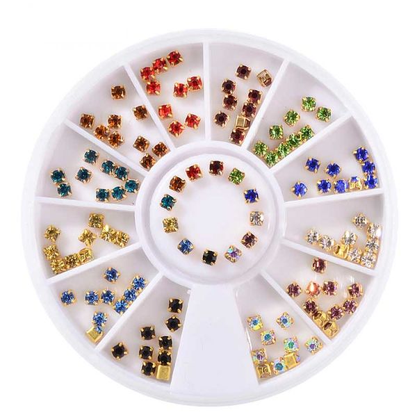 

1 box colorful crystal sew on nail art rhinestones with claw glitter gems decorations wheel for diy nails garment accessories, Silver;gold