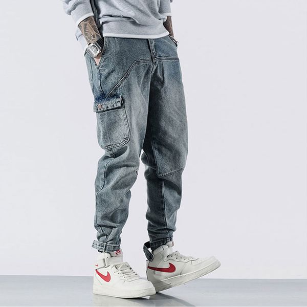 men's jeans japanese style fashion men retro blue big pocket cargo pants slack bottom joggers streetwear hip hop harem
men's jeans japanese style fashion men retro blue big pocket cargo pants slack bottom joggers streetwear hip hop harem