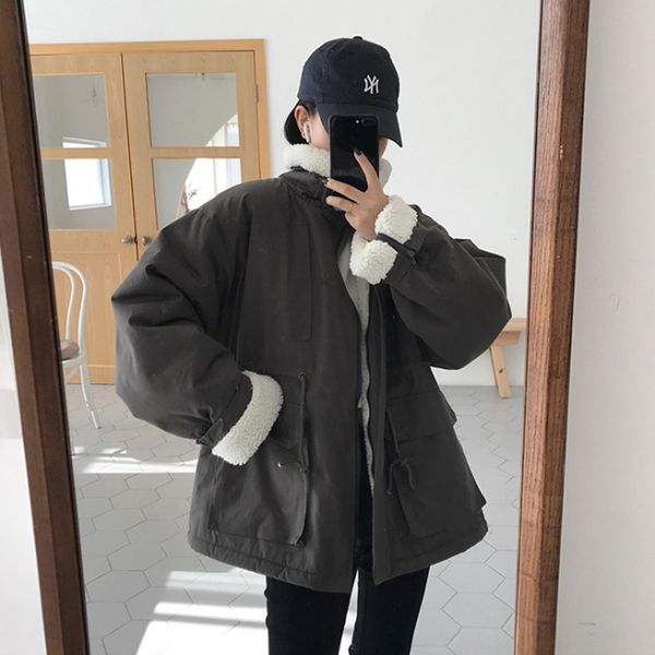 women 's korean version of with loose drawstring waist winter plus velvet thick coat women, Black
women 's korean version of with loose drawstring waist winter plus velvet thick coat women, Black