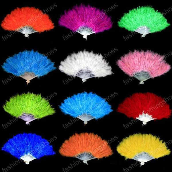 Elegant Folding Feather Fan Halloween Party Stage Performances Craft Fans Christmas Halloween Party Supplies 9 Colors