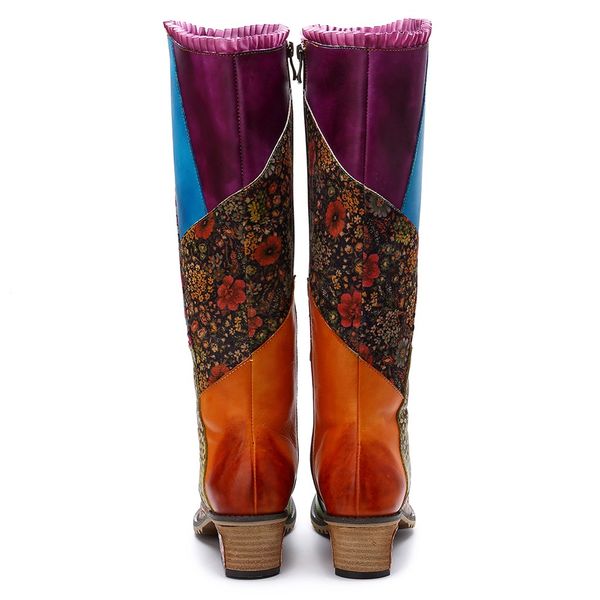 women retro embroidery lace shoe splicing pattern flat bohemian style knee boots, Black
women retro embroidery lace shoe splicing pattern flat bohemian style knee boots, Black