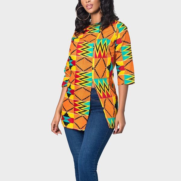 2019 women shirt blouse casual colored printed ladies blouse summer split shirt round neck split pullover female, White
2019 women shirt blouse casual colored printed ladies blouse summer split shirt round neck split pullover female, White