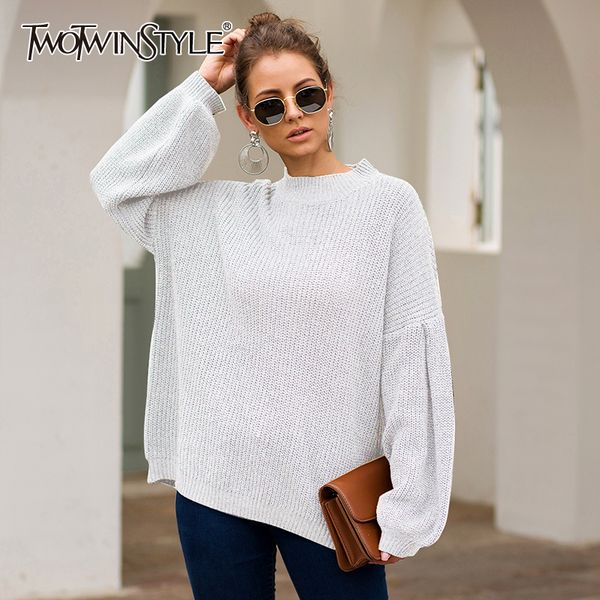 twotwinstyle solid large size women's sweater o neck lantern sleeve pullovers autumn knitting sweaters female 2019 fashion new, White;black
twotwinstyle solid large size women's sweater o neck lantern sleeve pullovers autumn knitting sweaters female 2019 fashion new, White;black