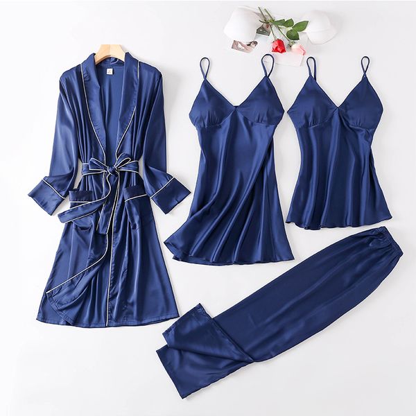 satin sleepwear female with chest pads women pajamas lace silk sleep lounge 4 pieces sets ladies indoor clothing pajamas, Black;red
satin sleepwear female with chest pads women pajamas lace silk sleep lounge 4 pieces sets ladies indoor clothing pajamas, Black;red