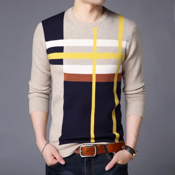 sweater men's round collar striped sweater in autumn and winter, White;black