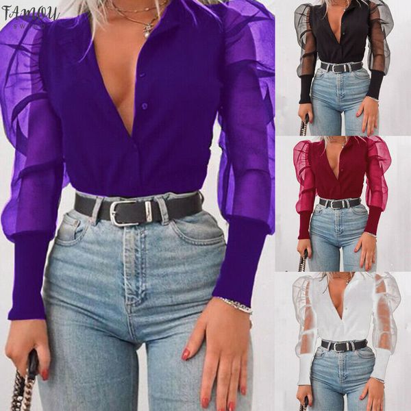 new fashion women button down v neck blouses sheer puff sleeve tee v neck blouse slim ladies party club wear, White
new fashion women button down v neck blouses sheer puff sleeve tee v neck blouse slim ladies party club wear, White