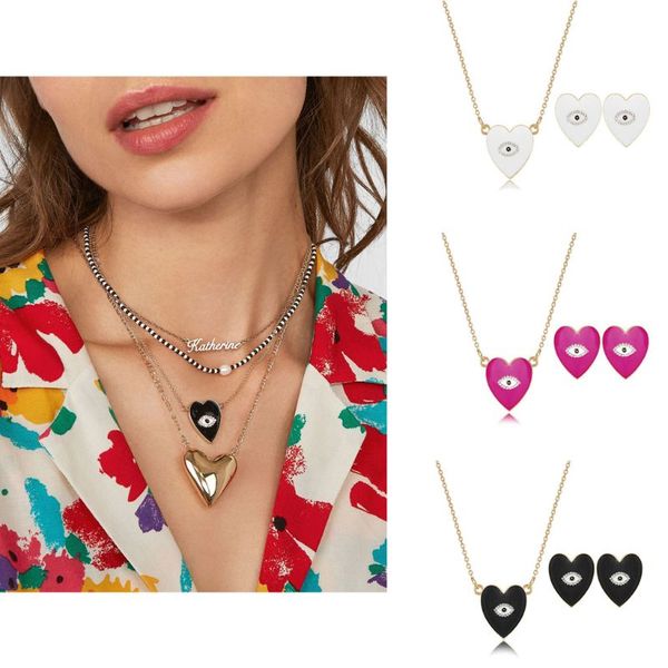 enamel heart shape crystal evil eye inlaid neckalce earrings jewelry set women, Silver
enamel heart shape crystal evil eye inlaid neckalce earrings jewelry set women, Silver