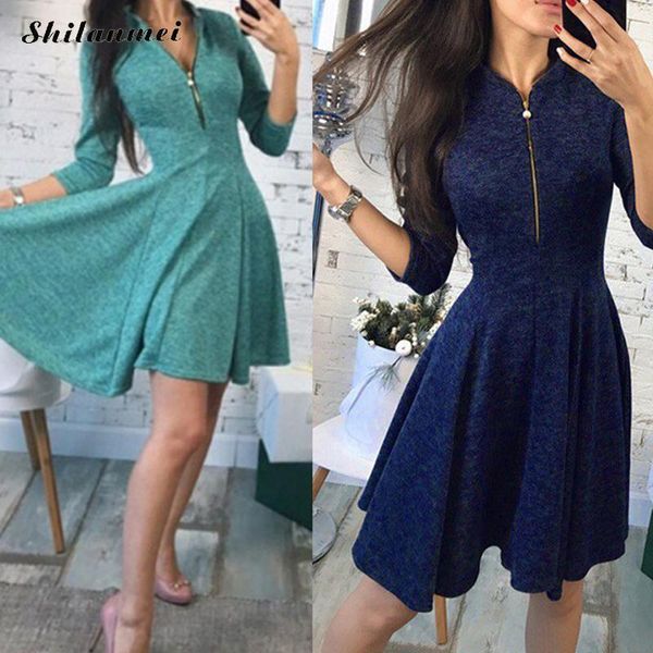 mini dresses women casual 3/4 sleeve v neck front zipper solid spring autumn dress fashion ladies 2019 short party vestidos, Black;gray
mini dresses women casual 3/4 sleeve v neck front zipper solid spring autumn dress fashion ladies 2019 short party vestidos, Black;gray