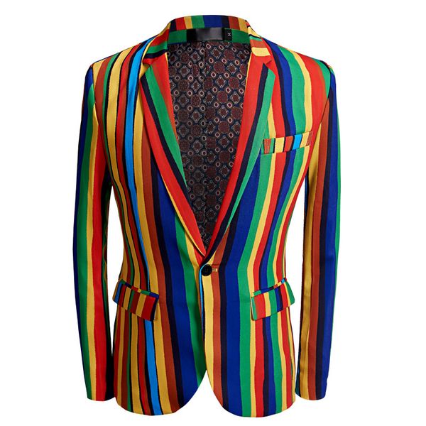 the new 2020 colorful stripe printed leisure suit men's studio host two flowers suit, White;black
the new 2020 colorful stripe printed leisure suit men's studio host two flowers suit, White;black