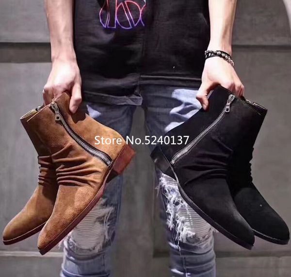 fashion european pleated suede men mid-calf boots side zip flat boots men, Black
fashion european pleated suede men mid-calf boots side zip flat boots men, Black