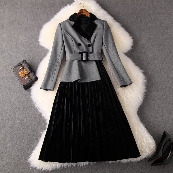 european and american women's clothing 2019 winter new style long sleeve lapel bright silk patchwork velvet pleated dress, Black;gray
european and american women's clothing 2019 winter new style long sleeve lapel bright silk patchwork velvet pleated dress, Black;gray