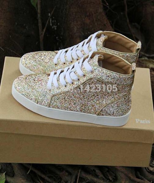 Free Drop Ship Men Women Colorful Glitter Genuine Leather Black Fashion Red Bottom Sneakers High Top Brand Shoes 35-46
Free Drop Ship Men Women Colorful Glitter Genuine Leather Black Fashion Red Bottom Sneakers High Top Brand Shoes 35-46