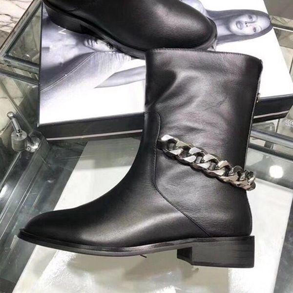 big size genuine leather round toe solid chain decoration square heel short boots comfortable women shoes size 35-42, Black
big size genuine leather round toe solid chain decoration square heel short boots comfortable women shoes size 35-42, Black