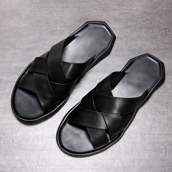 flats with beach fashion outside men's slippers leisure concise genuine leather summer flip flops sewing solid men shoes, Black
flats with beach fashion outside men's slippers leisure concise genuine leather summer flip flops sewing solid men shoes, Black