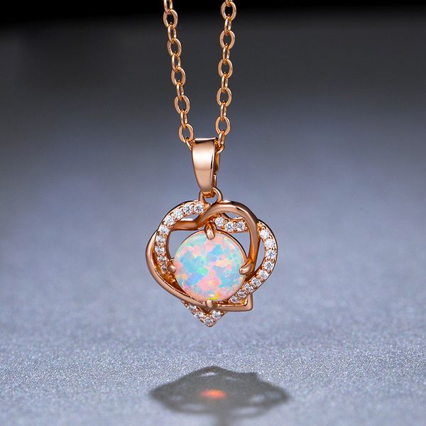 women mother child rose gold created white opal heart pendant necklace, Silver 
women mother child rose gold created white opal heart pendant necklace, Silver