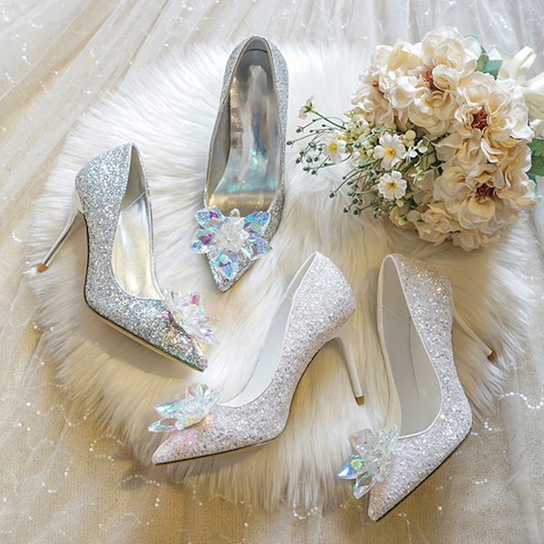 crystal glitter gorgeous wedding pumps women white/silver slip on upscale single shoes woman pointed toe glass high heels shoes, Black
crystal glitter gorgeous wedding pumps women white/silver slip on upscale single shoes woman pointed toe glass high heels shoes, Black
