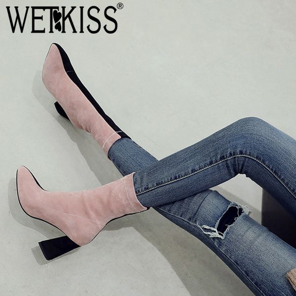 wetkiss stretch flock ankle women boots pointed toe stitching footwear fashion party boot high heels female shoes woman spring, Black
wetkiss stretch flock ankle women boots pointed toe stitching footwear fashion party boot high heels female shoes woman spring, Black