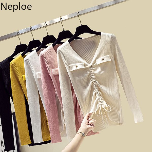 neploe pull femme 2019 autumn bottom knitwear drawstring v-neck thin sweater long sleeve pocket slim knitted pullovers 54094, White;black
neploe pull femme 2019 autumn bottom knitwear drawstring v-neck thin sweater long sleeve pocket slim knitted pullovers 54094, White;black