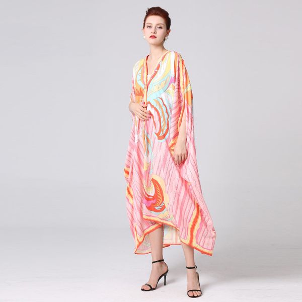 2020 summer women's runway dresses v neck 3/4 sleeves printed loose design elegant high street fashion dresses, Black
2020 summer women's runway dresses v neck 3/4 sleeves printed loose design elegant high street fashion dresses, Black
