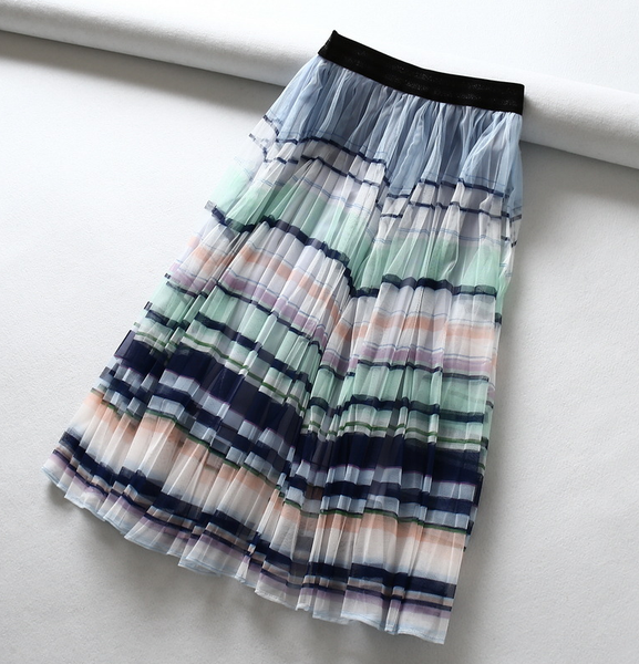 fashion 2019 summer women high waist skirt colorful striped mesh pleated skirts boho vacation lady's sweet elastic long skirts, Black
fashion 2019 summer women high waist skirt colorful striped mesh pleated skirts boho vacation lady's sweet elastic long skirts, Black