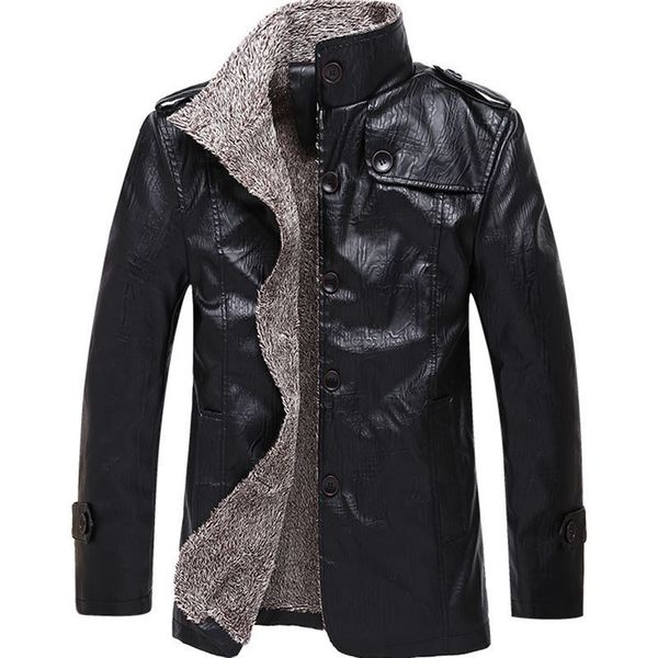 2019men winter plush fur coat casual warm leather jack, Black