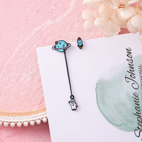 new design asymmetric universe rocket earrings for women star planet spacecraft pendientes fashion jewelry cute gift, Silver