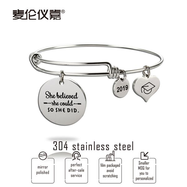2019 graduation season extendable bracelet she believed she could students inspiration stainless steel bracelet, Silver
2019 graduation season extendable bracelet she believed she could students inspiration stainless steel bracelet, Silver