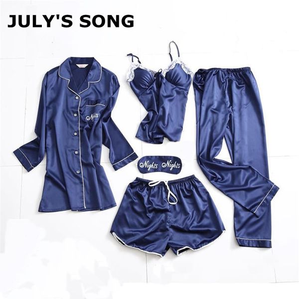 july's song fashion women's 5 pieces pajamas sets lace spring autumn homewear emulation silk pajamas women sleepwear sets, Black;red
july's song fashion women's 5 pieces pajamas sets lace spring autumn homewear emulation silk pajamas women sleepwear sets, Black;red