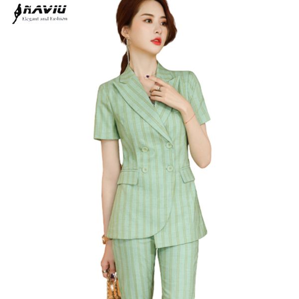 green vetical stripe pants suits new summer fashion temperament short sleeve casual blazer and pants office ladies work wear, White;black
green vetical stripe pants suits new summer fashion temperament short sleeve casual blazer and pants office ladies work wear, White;black