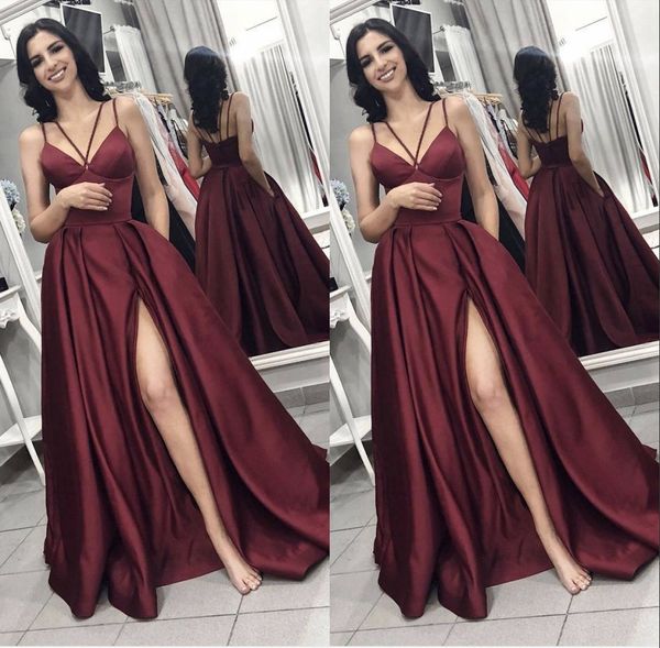 arabic dubai burgundy a line prom dresses front split evening gown spaghetti formal party dress, Black
arabic dubai burgundy a line prom dresses front split evening gown spaghetti formal party dress, Black