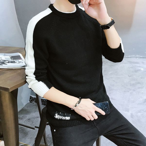 autumn/winter 2019 men round collar sweater youth splicing sweater color joker, White;black
autumn/winter 2019 men round collar sweater youth splicing sweater color joker, White;black