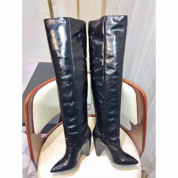 international big designer oil wax leather face luxury high-heeled boots pointed classic party warm holiday fashion boots, Black
international big designer oil wax leather face luxury high-heeled boots pointed classic party warm holiday fashion boots, Black