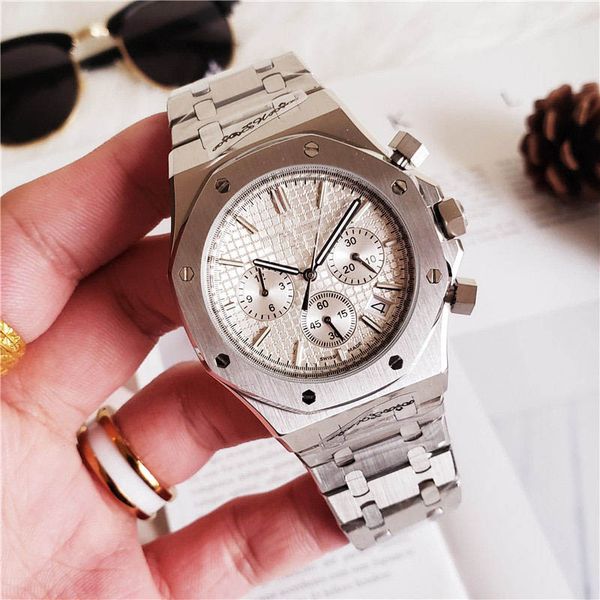 mens luxury watch 41mm royal oak solid stainless steel white dial designer watches japan quartz movement chronograph wristwatch, Slivery;brown
mens luxury watch 41mm royal oak solid stainless steel white dial designer watches japan quartz movement chronograph wristwatch, Slivery;brown