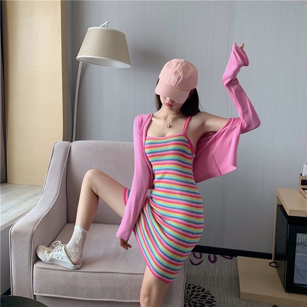 2020 summer new knitted strap hip dress cardigan hepburn light cooked wind two-piece suit womens fashion, White;black
2020 summer new knitted strap hip dress cardigan hepburn light cooked wind two-piece suit womens fashion, White;black