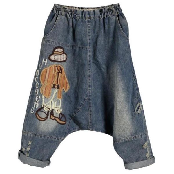 women's jeans cartoon printed denim harem pants lady ripped distressed crotch women loose, Blue
women's jeans cartoon printed denim harem pants lady ripped distressed crotch women loose, Blue