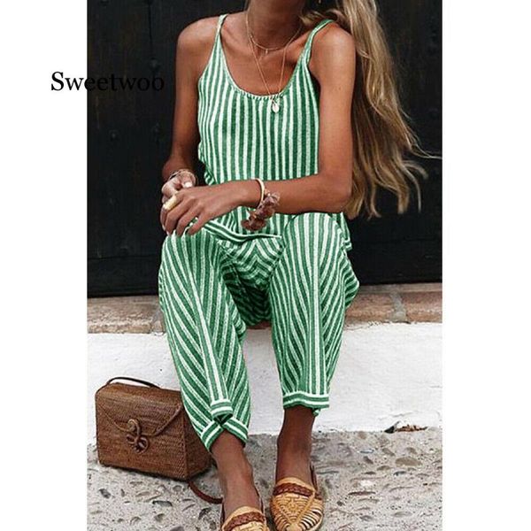 women's jumpsuits & rompers 2021 womens jumpsuit strap striped ladies summer clubwear holiday beach wide leg playsui, Black;white
women's jumpsuits & rompers 2021 womens jumpsuit strap striped ladies summer clubwear holiday beach wide leg playsui, Black;white