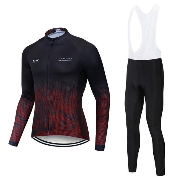 nw 2019 men bike team cycling clothing bicycle jersey 9d bib pants suit long sleeve cycling jersey set racing sportswear, Black;red