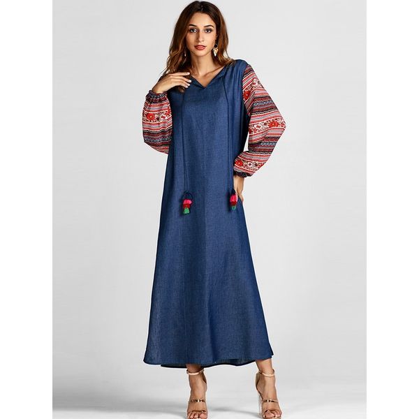 women long dresses winter boho casual muslim aline tassel print female fashion fall blue elegant ol maxi dress, White;black
women long dresses winter boho casual muslim aline tassel print female fashion fall blue elegant ol maxi dress, White;black