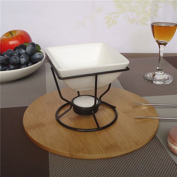 White porcelain quare chee e chocolate fondue et with black iron tealight burner and fork 7oz butter warmer et for eafood
White porcelain quare chee e chocolate fondue et with black iron tealight burner and fork 7oz butter warmer et for eafood