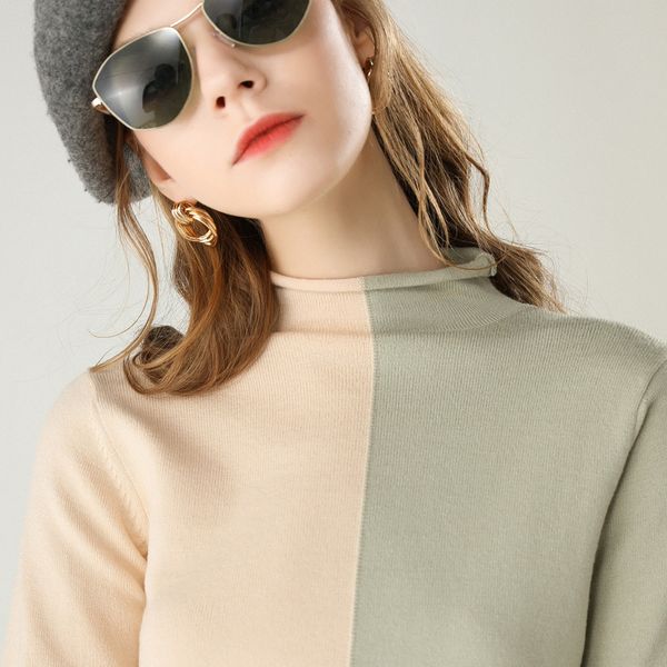 2020 and knitted stand collar long sleeve color patch women sweater pullovers tricot pull femme, White;black
2020 and knitted stand collar long sleeve color patch women sweater pullovers tricot pull femme, White;black