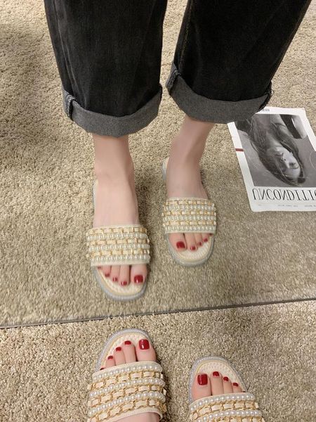 women's sandals and slippers 2020 summer new korean fashion wild pearl flat slippers women's sandals, Black
women's sandals and slippers 2020 summer new korean fashion wild pearl flat slippers women's sandals, Black