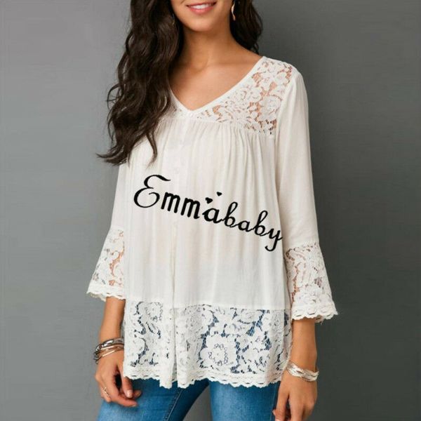 plus size women t shirt v-neck fashion lace long sleeve three quarter regular t-shirts, White
plus size women t shirt v-neck fashion lace long sleeve three quarter regular t-shirts, White