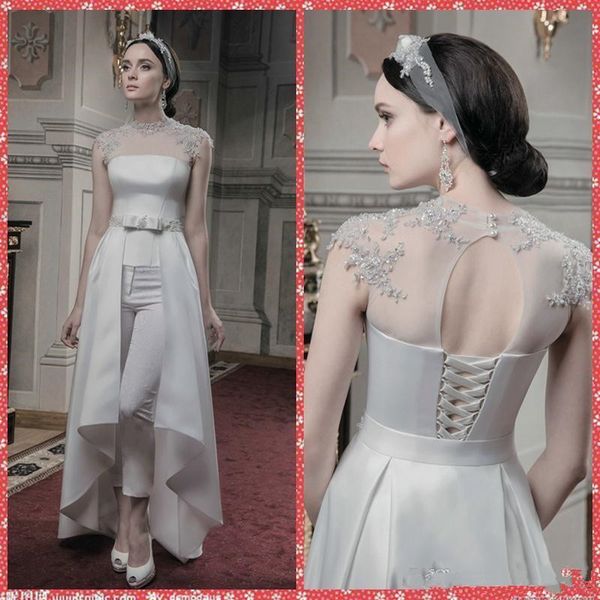 2019 a line wedding dresses with detachable train clean and modern tulle high collar beaded wedding pants keyhole lace up 296, White
2019 a line wedding dresses with detachable train clean and modern tulle high collar beaded wedding pants keyhole lace up 296, White