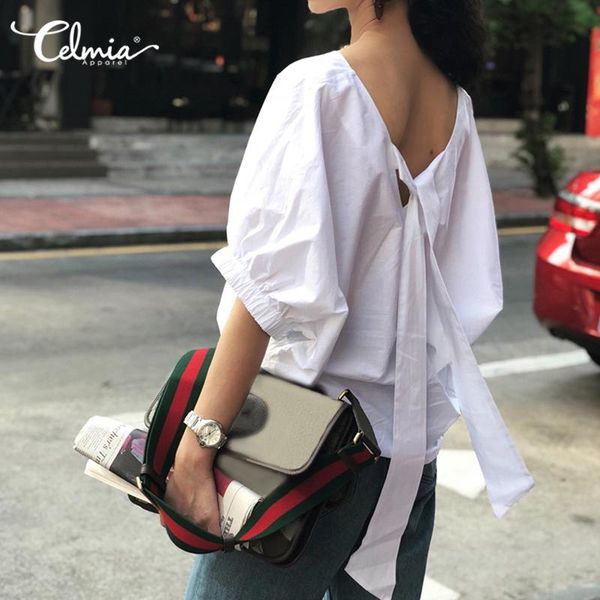 celmia women blouse v-neck back bow tie vintage summer shirts half sleeve casual loose solid blusas femininas tunic, White
celmia women blouse v-neck back bow tie vintage summer shirts half sleeve casual loose solid blusas femininas tunic, White