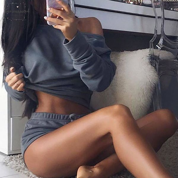 tracksuit new women set lady 4 colors set shorts and cropped clothing 2 pieces women cotton clothing, Gray
tracksuit new women set lady 4 colors set shorts and cropped clothing 2 pieces women cotton clothing, Gray