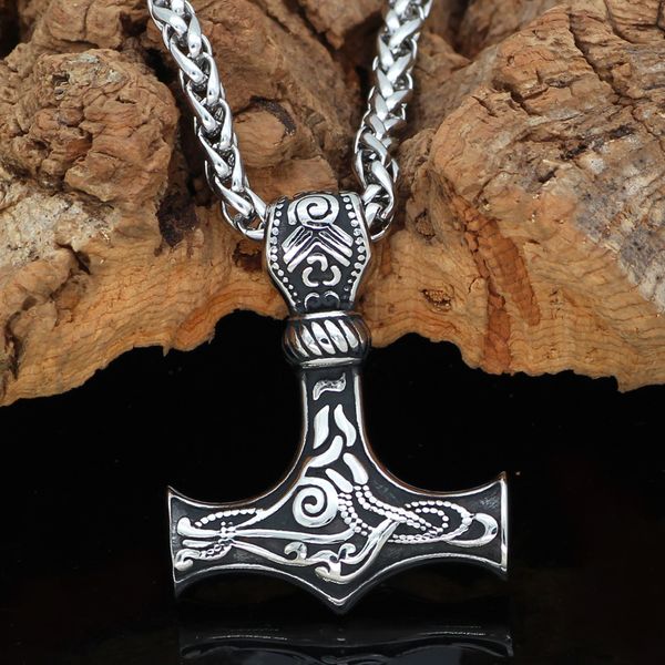 nordic viking mjolnir stainless steel thor hammer necklace for men with valknut gift bag, Silver
nordic viking mjolnir stainless steel thor hammer necklace for men with valknut gift bag, Silver