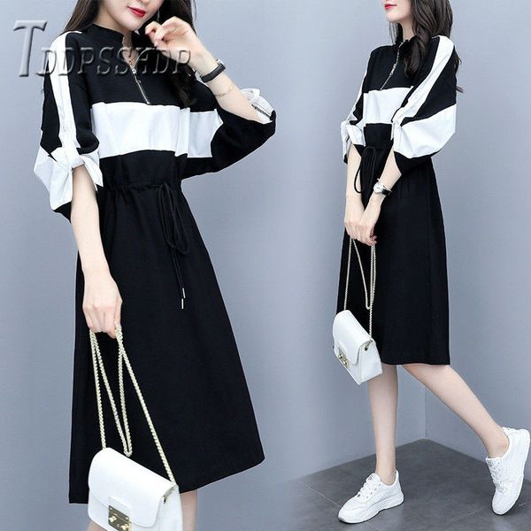 2019 plus size waist strap women dress summer casual fashion female dresses, Black;gray
2019 plus size waist strap women dress summer casual fashion female dresses, Black;gray