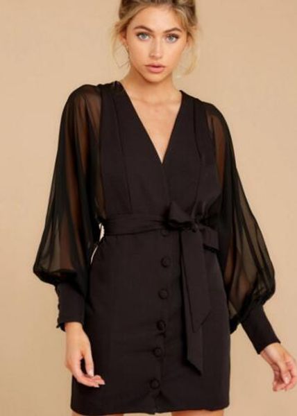 autumn and winter new women's v-neck lantern long-sleeved stitching button dress, Black;gray
autumn and winter new women's v-neck lantern long-sleeved stitching button dress, Black;gray