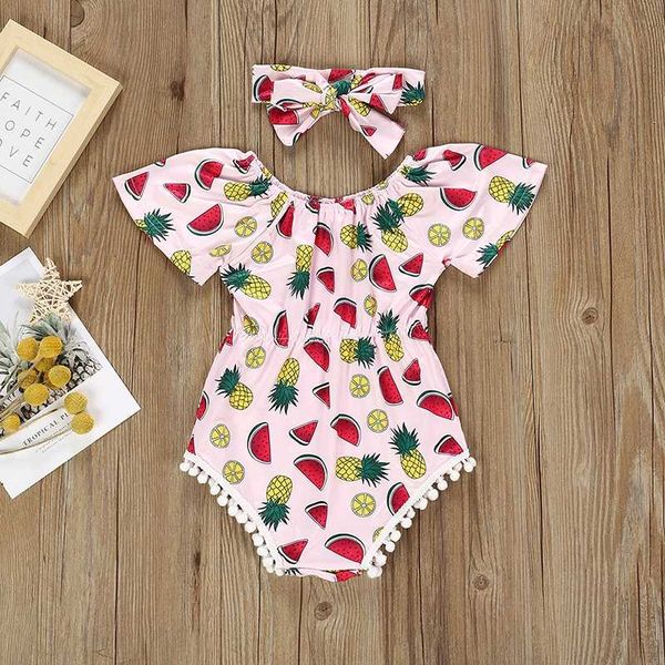 watermelon pineapple fruit print summer baby girl one-piece triangle hakama climbing suit 2020 new summer clothes, Blue