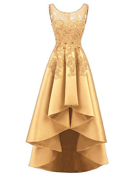 scoop neck satin long cocktail dresses with lace appliques gowns beading high low party dress elegant abiye, Black
scoop neck satin long cocktail dresses with lace appliques gowns beading high low party dress elegant abiye, Black